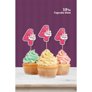 Unicorn Temalı * 4 (dört) Yaşında Cupcake Süsü 10lu