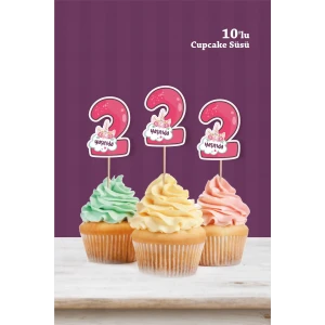 Unicorn Temalı * 2 (iki) Yaşında Cupcake Süsü 10lu