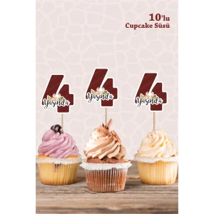 Safari Hayvanları Pastel 4 Yaşında CUPCAKE Süsü *10lu Kalın Kağıt