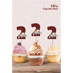 Safari Hayvanları Pastel 2 Yaşında CUPCAKE Süsü *10lu Kalın Kağıt