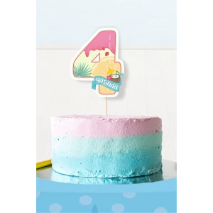 Summer Yaz Temalı 4 Yaşında (dört) Pasta Süsü *Kalın Kağıt