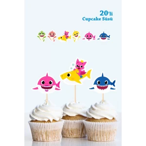 Baby Shark Doğum Günü * Cupcake Süsü 20li