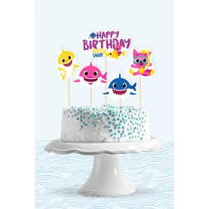 Baby Shark Temalı Doğum Günü * Pasta Süsü Set (kalın kağıt)