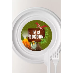Dinozor Temalı Tabak Sticker (Etiket) 15li * Yapışkanlı Kağıt