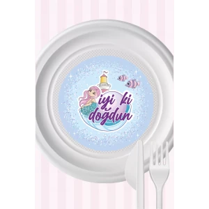 Deniz Kızı Konseptli Tabak Sticker (Etiket) 15li * Yapışkanlı Kağıt