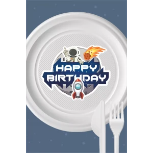Uzay Temalı Tabak Sticker (Etiket) 15li * Yapışkanlı Kağıt