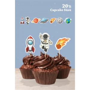 Uzay Temalı Doğum Günü * Cupcake Süsü 20li