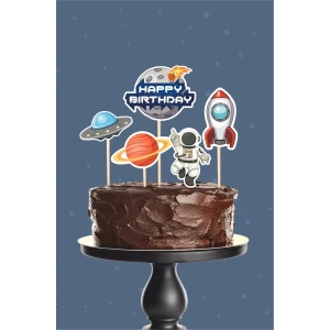 Uzay Temalı Doğum Günü * Pasta Süsü Set (kalın kağıt)