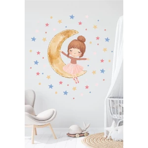 Ayda Oturan Balerin Kız + Yıldızlar 200 ad. Duvar Sticker 50x70 cm