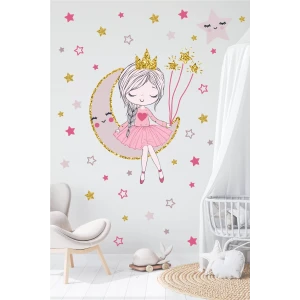 Ayda Oturan Prenses Kız + Yıldızlar 200 ad. Duvar Sticker 50x100 cm