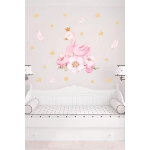 Çiçekli Kuğu Duvar Sticker 70x100 cm