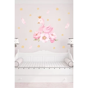 Çiçekli Kuğu Duvar Sticker 50x70 cm