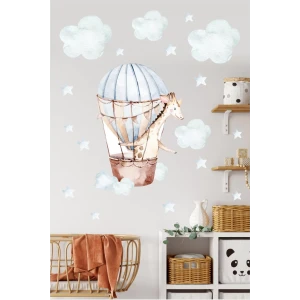 Uçan Balonda Zürafa Sticker Duvar Sticker 70x100 cm