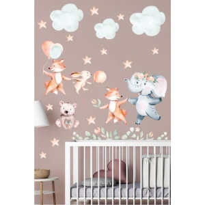 Hayvanlar Bulutlu Yıldızlı Duvar Sticker 70x100 cm