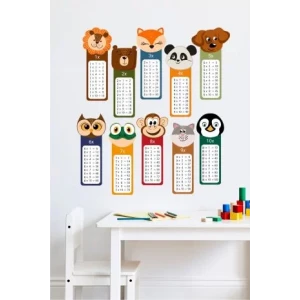 Hayvanlar Çarpım Tablosu Eğitici Duvar Sticker 70x100 cm