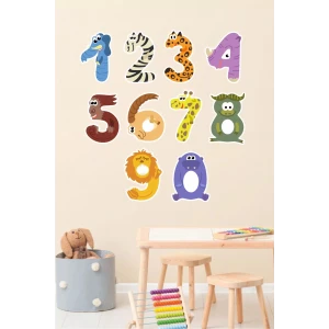 Figürlü Sayılar Eğitici Duvar Sticker 70x100 cm