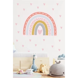 Desenli Gökkuşağı ve 200 Kalp Duvar Sticker 100x100cm