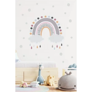 Gökkuşağı Puantiye Bulutlu ve 200 Puantiye Duvar Sticker Seti 100x100cm