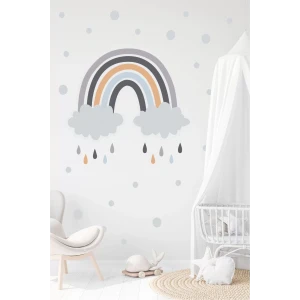 Gökkuşağı Gri Bulutlu ve 200 Puantiye Duvar Sticker Seti 100x100 cm