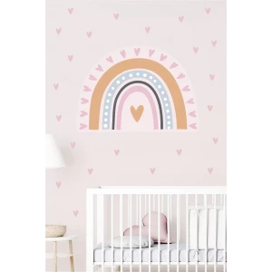Pembe Gökkuşağı ve 200 Kalp Duvar Sticker Seti 100x100