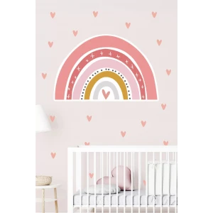 Pudra Gökkuşağı ve 200 Kalp Duvar Sticker Seti 100x100 cm