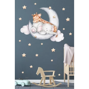 Aydede Uyuyan Fil Zürafa Duvar Sticker Seti