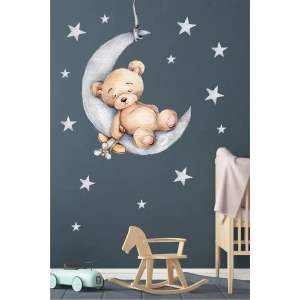 Aydede Uyuyan Ayıcık Gri Duvar Sticker Seti
