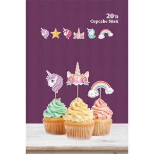 Unicorn Kürdanlı Cupcake Süsü *20li kalın Kağıt
