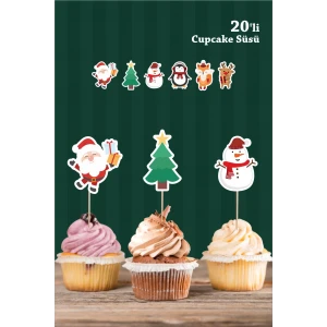 Kış Konseptli *Kürdanlı Cupcake Süsü 20li Kalın Kağıt