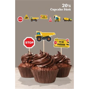 İş Makinaları Cupcake Süsü Kürdanlı *Kalın Kağıt