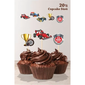 Yarış Araba Konseptli Kürdanlı Cupcake Süsü **Kalın Kağıt