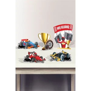 Yarış Arabası Konseptli Ayaklı Pano Seti **(Masa Üstü) Kalın Kağıt