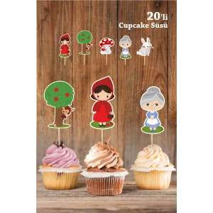 Kırmızı Başlıklı Kız Konseptli Cupcake Süsü Kürdanlı **Kalın Kağıt
