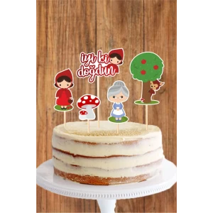 Kırmızı Başlıklı Kız Konseptli Kürdanlı Pasta Süsü **Kalın Kağıt