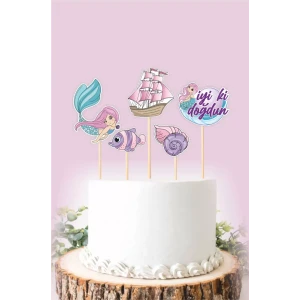 Deniz Kızı İyi Ki Doğdun Pasta Kürdan Süsü - * Kalın Kağıt