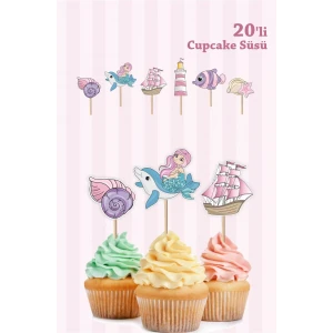 Deniz Kızı Cupcake Kürdan Süsü *kalın Kağıt