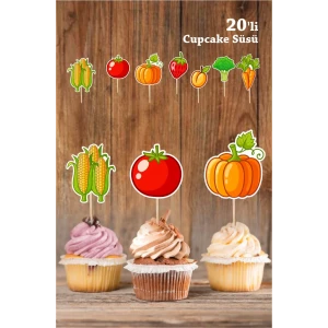 Çiftlik Temalı Sebze&Meyve Cupcake Kürdan Süsü ** Kalın Kağıt