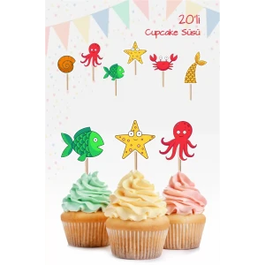 Deniz Canlıları Cupcake Süsü *Kalın Kağıt