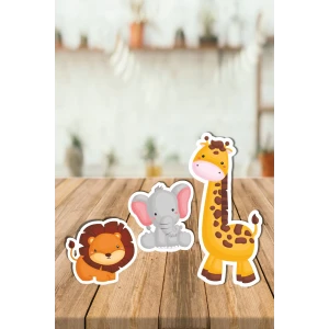 Safari Hayvanlar 3 lü Set Masaüstü Ayaklı Pano ( Masaüstü Ayaklı Dekor Pano )