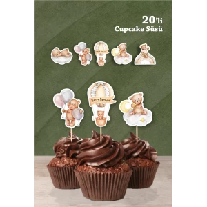 Ayıcık Temalı Cupcake Süsü 20li