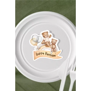 Ayıcık Temalı Tabak Sticker (Etiket) 15li * Yapışkanlı Kağıt