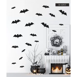 Cadılar Bayramı Halloween Yarasa İnce Karton Duvar Süsü Seti 30 lu