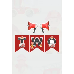 İtfaiye Temalı TWO 2 Banner (Kalın Kağıt) Doğum Günü