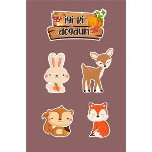 Orman Hayvanları Konsepti *Kürdanlı Pasta Süsü *Kalın Kağıt