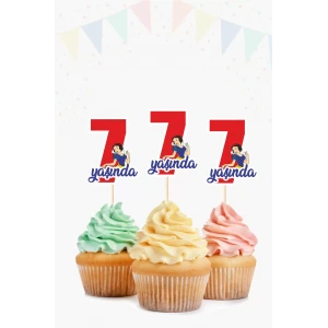 Pamuk Prenses Temalı * 7 (yedi) Yaşında Cupcake Süsü 10lu