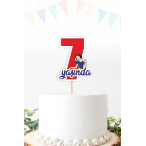 Pamuk Prenses Temalı 7 (yedi) Yaşında Pasta Süsü *Kalın Kağıt