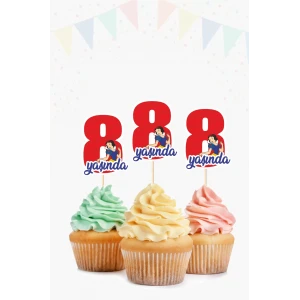 Pamuk Prenses Temalı * 8 (sekiz) Yaşında Cupcake Süsü 10lu
