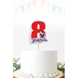 Pamuk Prenses Temalı 8 (sekiz) Yaşında Pasta Süsü *Kalın Kağıt