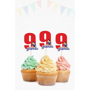 Pamuk Prenses Temalı * 9 (dokuz) Yaşında Cupcake Süsü 10lu
