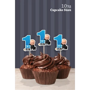 Patron Bebek Boss Baby Temalı 1 Yaşında Cupcake Süsü 10lu